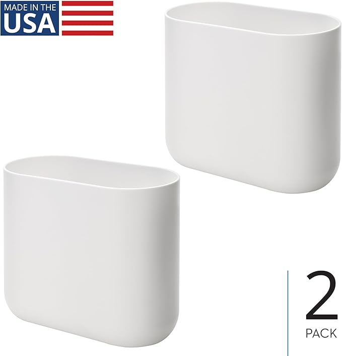 iDesign Small Slim Plastic Bathroom Trash Can, Garbage Can for Bedroom, Office, Desk, Dorm, 2-Pack, White - Image 2