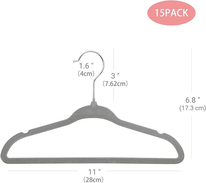 ManGotree Non-Slip Baby Velvet Clothes Hangers, Kids Coat Hangers with Swivel Hook and Notched Shoulders, Hanger for Children, Infant, Toddler Clothes 15 Pack (Grey) - Image 2