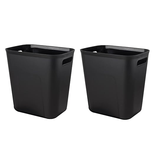 UUJOLY Plastic Trash Can Wastebasket, Garbage Container Basket for Bathrooms, Kitchens, Offices, Kids Rooms, Black, 3.5 Gallon, 2 Pack by UUJOLY