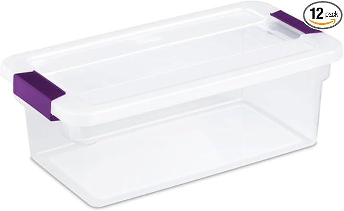 Sterilite 12-Pack ClearView Latch Box, Stackable Clear Organizer Bins with Lids, 6 Qt – Plastic Tote Containers for Closet, Office, Bedroom, Shelving Units and Everyday Home Storage Organization by Sterilite