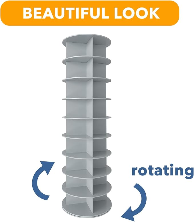 SpaceAid 9 Tier Rotating Shoe Rack Tower, Spinning Shoe Display Lazy Susan, Revolving 360 Shoe Rack Storage Round Carousel, Vertical Handbag Rotate Shoes Closet Organization (9-Tier Gray) - Image 7