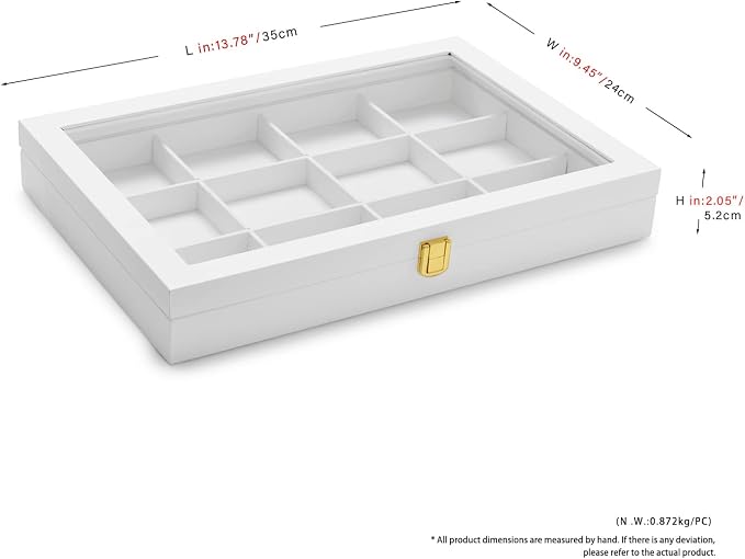 Oirlv White 12 Gird Jewelry Organizer Tray with Acrylic Lid Premium Leather Jewelry Box with Transparent Lid Bracelet Bangle Watch Display Case - Image 4