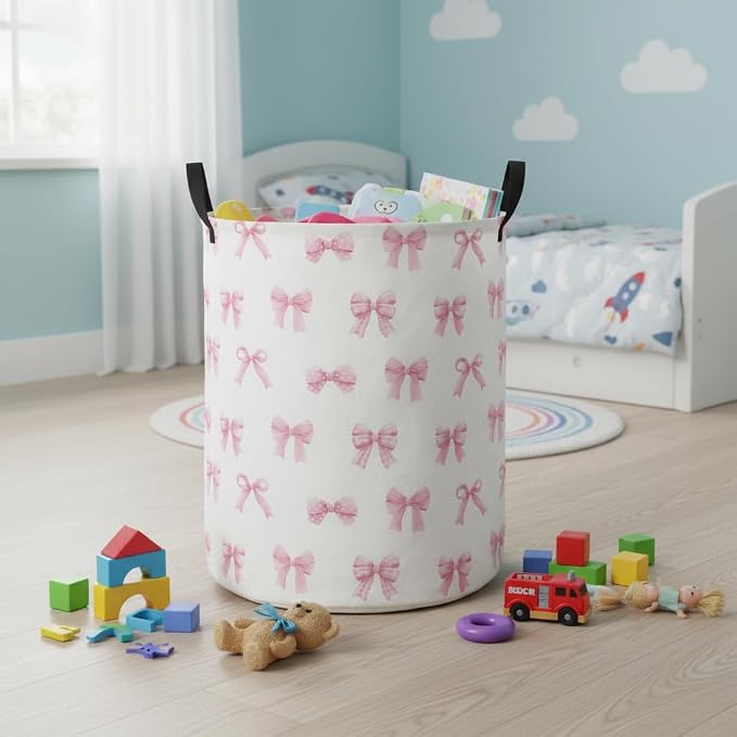 Baby Laundry Hamper kids laundry Basket Waterproof Laundry Bag for Bedroom Toy Clothes Organizer Room Décor(Bowknot) - Image 6