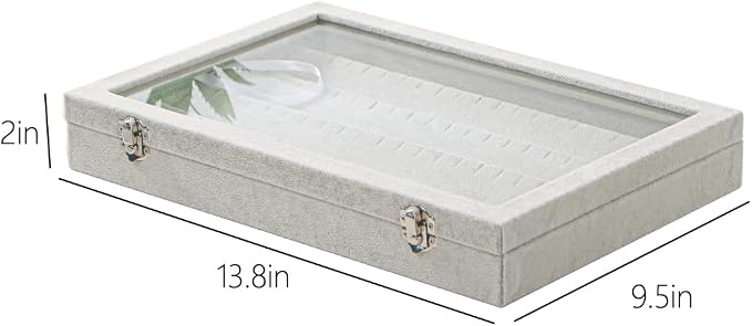 Coward Earring Organizer Tray Box, Grey Beige Velvet Earring Jewelry Display Storage Tray Case with Transparent Glass Lid for Home Drawer or Shop Selling - Image 6