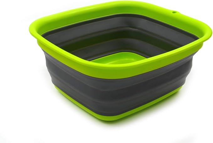 SAMMART 7.7L (2 Gallon) Collapsible Tub - Foldable Dishpan, Kitchen Sink for Camping - Portable Washing Basin - Space Saving Indoor Outdoor Plastic Washtub (Dark Grey, S) by SAMMART