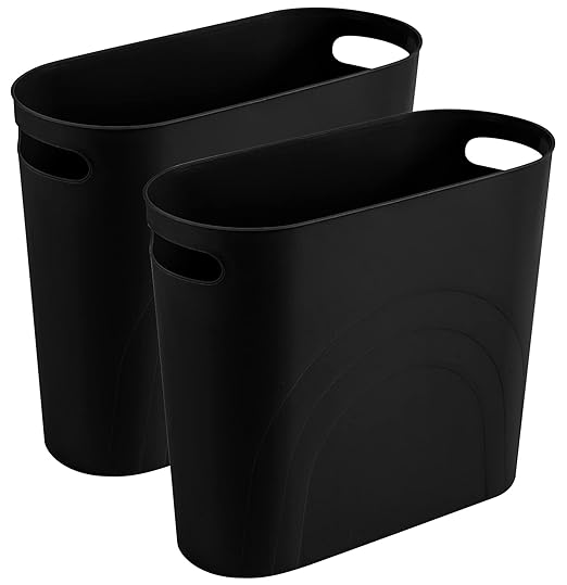 rejomiik Small Trash Can, Slim Garbage Can Plastic Waste Basket with Handles 3.5 Gallon Container Bin for Narrow Spaces Bathroom, Bedroom, Kitchen, Office at Home, 2 Pack Black by rejomiik