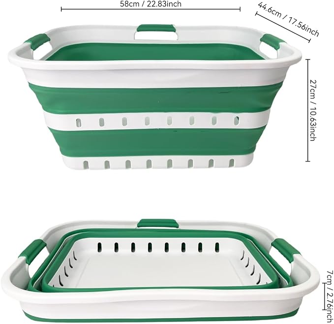 SAMMART 42L (11 gallon) Collapsible Plastic Laundry Basket - Foldable Pop Up Storage Container/Organizer - Space Saving Hamper/Basket (1, White/Winter Green) - Image 8