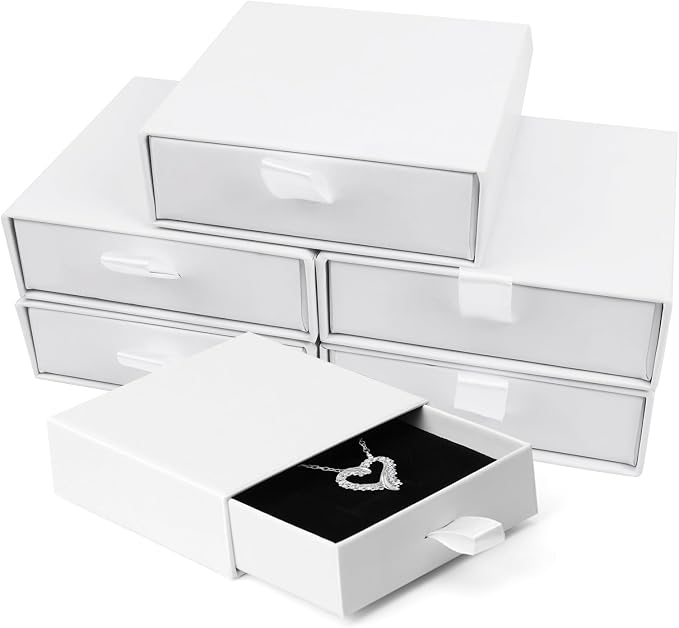 Cardboard Jewelry Boxes, 5 Pack 3.5×3.5x1Inch Jewelry Gift Boxes, Bulk Cotton Filled Small Jewelry Boxes with Lids for Necklace Ring Earring Display Box (White) by Batifine