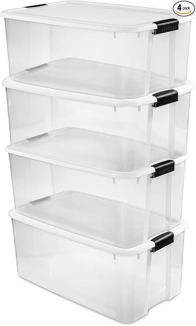 Sterilite 4-Pack Ultra Latching Box, Storage Bins with Lids, Clear Plastic, 116 Quart - Heavy-Duty Organizing Containers for Closet, Bathroom, and Office by Sterilite