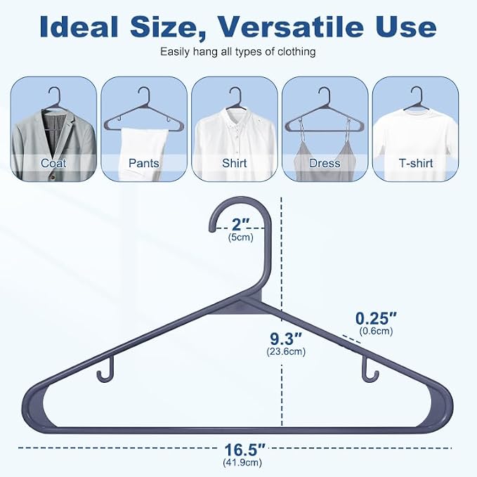 HOUSE DAY Plastic Hangers 20 Pack, Space Saving Clothes Hangers with Built-in Hooks, Durable & Strong Closet Organizers and Storage, Dorm Room Essential, Perfect for Shirts, Coat, Pants, Dress - Grey - Image 2