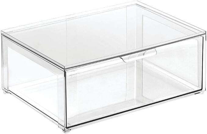 mDesign Plastic Stackable Closet Storage Organizer Bin Containers with Front Pull Drawer for Cabinet, Desk, Shelf, Cupboard, or Dresser Organization - Lumiere Collection - Clear - Image 8