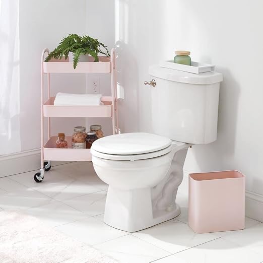 mDesign Metal Wastepaper Bin — Compact Rectangular Bathroom Bin — Rubbish Basket for Home and Office — Light Pink - Image 2