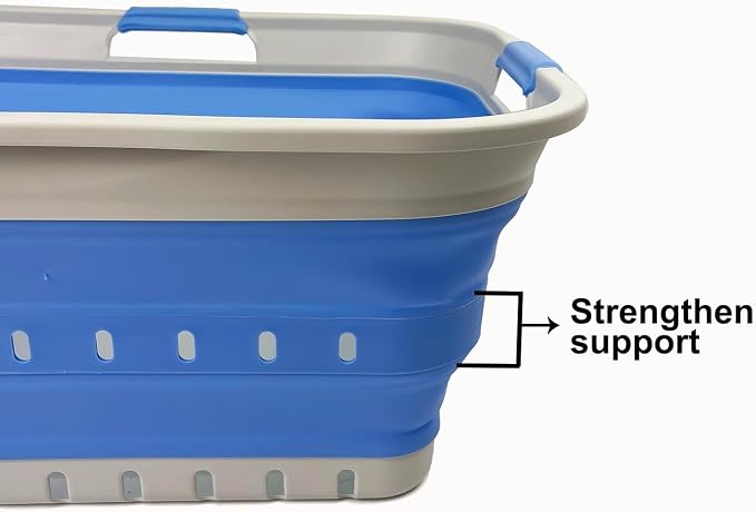 SAMMART 42L (11 gallon) Collapsible Plastic Laundry Basket - Foldable Pop Up Storage Container/Organizer - Space Saving Hamper/Basket (1, Grey/Little Boy Blue) - Image 4