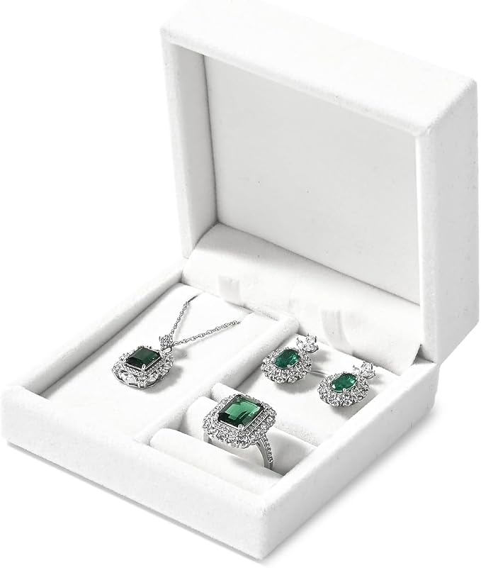 3-in-1 Velvet Jewelry Set Gift Box: Earring, Ring, Necklace Boxes - Small Jewelry Storage for Travel, Birthday, Mother's Day, Valentine's Day Gifts (White) - Image 2