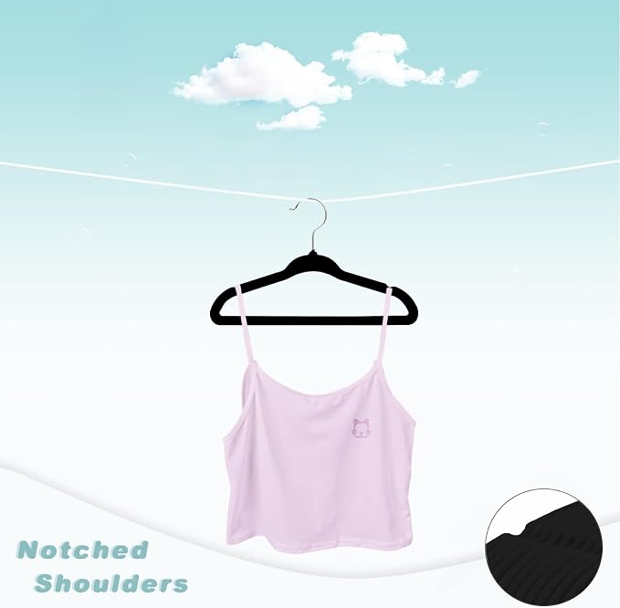 BAGAIL 50 Pack Kids Velvet Hangers 11 Inches Children's Clothes Hangers Non-Slip Baby Hangers for Infant/Toddler (Black) - Image 3