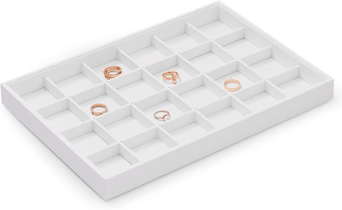 Oirlv Premium White Leather Stackable Jewelry Tray 24 Grid Jewelry Drawer Organizer Trays Rings Earrings Storage - Image 5