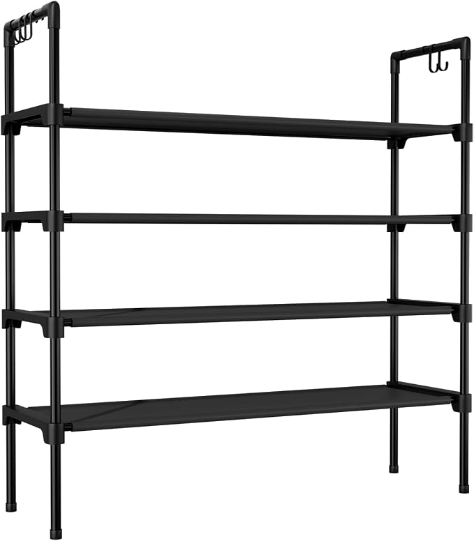 LANTEFUL 4 Tier Shoe Rack for Closet Shoe Organizer with 5 Hooks, Long Shoe Shelf Storage for Shoe and Boot Stackable Free Standing Shoe Rack for Entryway, Garage, Small Spaces, Dorm, Black - Image 8