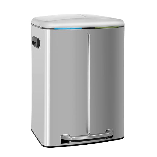PayLessHere Dual Compartment Trash Can with Lid Removable Inner Bucket Foot Pedal Soft Close for Office Home Kitchen Garbage Can Trash Bin (Stainless Steel, 10 G) by PayLessHere