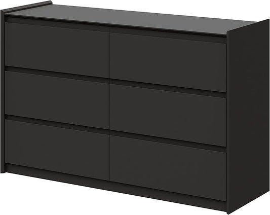 47" Black Dresser for Bedroom, Modern Long Wooden 6 Drawer Dresser, Sturdy Wood Chest of Drawers with Anti-Tip Kit, Handle-Free Horizontal Cabinet for Master Room, Matte Black