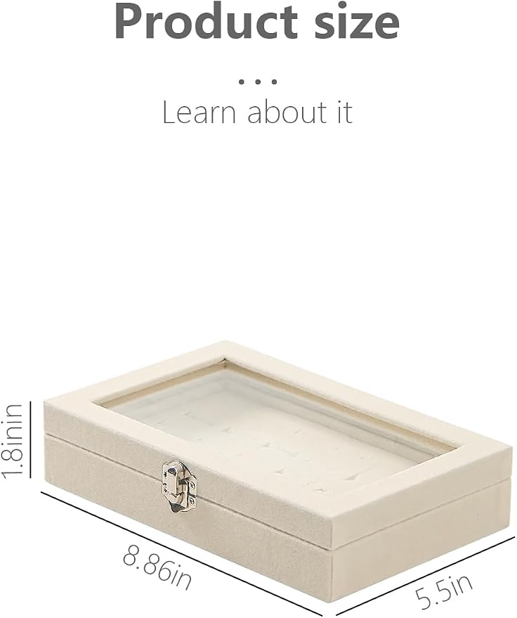 Ring Holder Organizer Box,Jewelry Ring Display Case, Earring Necklace Storage Tray With Top Glass Lid (Beige, 30 Slots Ring) - Image 7