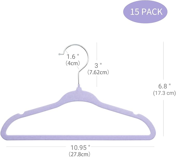 ManGotree 11" Baby Velvet Hangers, Non-Slip Kids Coat Hangers with 360° Swivel Hook, Ultra-Thin Felt Children's Hanger for Infant & Toddler Clothes, 15 Pack (Purple) - Image 3