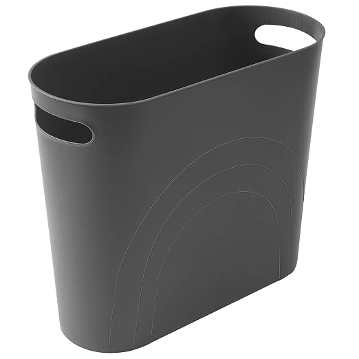 rejomiik Small Trash Can, 3.5 Gallon Slim Garbage Can Plastic Waste Basket with Handles Container Bin for Narrow Spaces Bathroom, Bedroom, Kitchen, Office at Home, Dark Gray by rejomiik