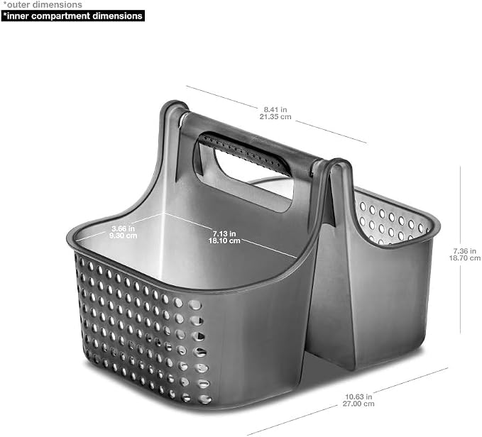 madesmart Large Portable Shower Caddy, Hold Soap, Shampoo, Hair Supplies and Beauty Products, Cleaning Supplies Organizer for Home, Dorm, Plastic Shower Tote, Soft Handle, Carbon - Image 4