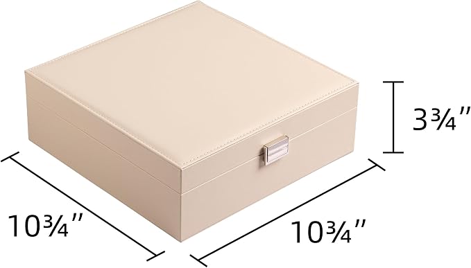 Frebeauty Earring Organizer Classic Jewelry Box 50 Slots Double Layer Jewelry Storage Case with 6 Necklace Hook and Bracelet Pocket(Beige) - Image 3