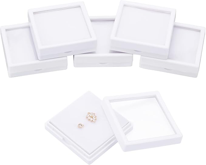 BENECREAT 6Pcs White Gemstone Display Box with Sponge Cushion Gift Boxes Clear Window Box for Jewelry, Diamond Gift Packing（2.8"x2.8"x0.8"） by BENECREAT