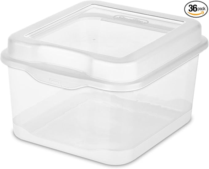 Sterilite FlipTop, Stackable Small Storage Bin with Hinging Lid, Plastic Container to Organize Desk at Home or Office, Clear, 36-Pack by Sterilite