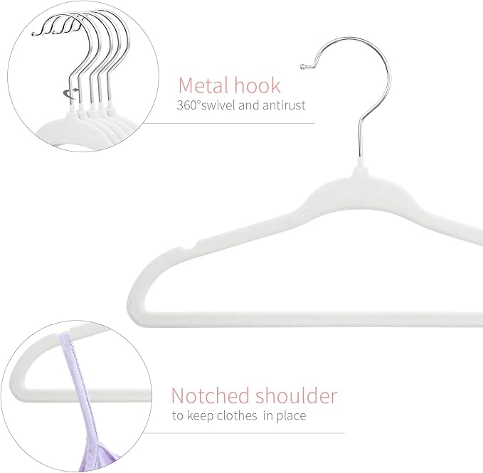 ManGotree Baby Velvet Clothes Hangers, 10.95'' Non-Slip Kids Hangers, Space Saving Hangers for Infant Toddler Children, 15 Pack (White) - Image 3