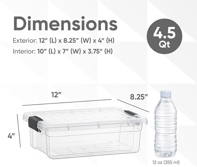 Superio Clear Storage Boxes with Lids, 4.5 Quart Plastic Container Bins for Organizing, Stackable Crates, BPA Free, Non Toxic, Odor Free, Organizers for Home, Office, School, and Dorm, 2 Pack