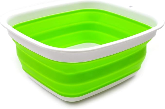 SAMMART 7.7L (2 Gallon) Collapsible Tub - Foldable Dishpan, Kitchen Sink for Camping - Indoor Outdoor Portable Washing Basin - Space Saving Plastic Washtub (Green, S) by SAMMART