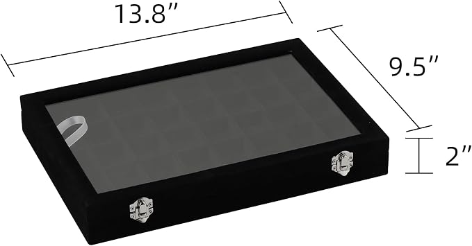 Frebeauty 40 Grid Jewelry Tray,Adjustable Earring Holder Organizer with Glass Lid,Velvet Drawer Jewelry Organizer for Rings,Studs,13.8 x 9.5 x 2 Inches Jewelry Display Box,Gift for Women(Black) - Image 3