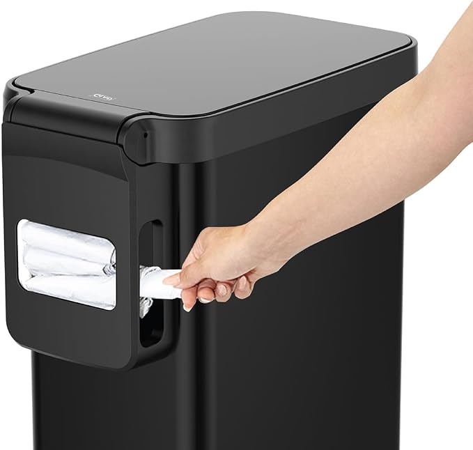 Glad Slim Trash Can with Clorox Odor Protection - Narrow Kitchen Garbage Bin with Soft Close Lid, Step On Foot Pedal and Waste Bag Roll Holder, Black, 12 Gallon/45 Liter - Image 6