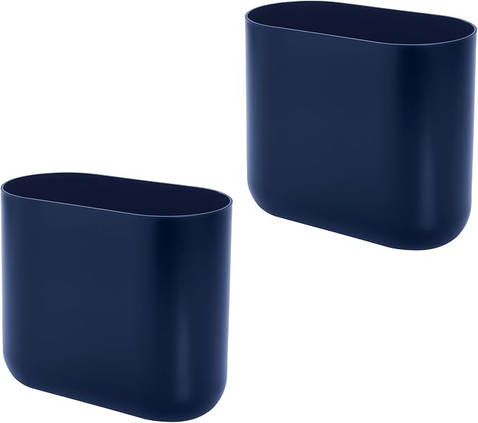 iDesign Small Slim Plastic Bathroom Trash Can, Garbage Can for Bedroom, Office, Desk, Dorm, 2-Pack, Navy Blue by iDesign