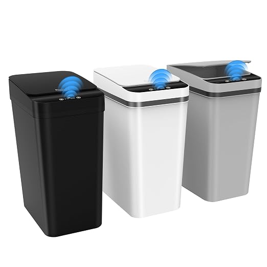 3 Pack Automatic Small Bathroom Trash Can with Lid - 2.5 Gallon Touchless Garbage Can, Motion Sensor Smart Trash Bin, Slim Dog Proof Trashcan, Waterproof Plastic Wastebasket for Bedroom Office Kitchen by Kssvzz