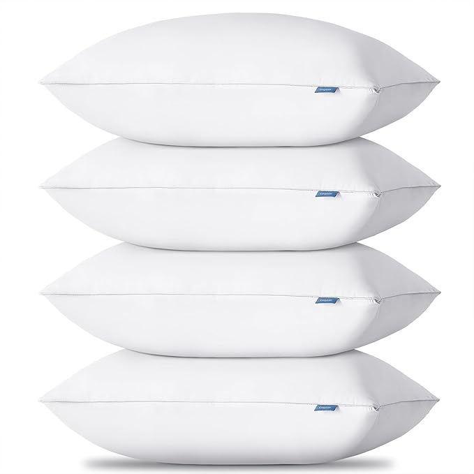 CozyLux Soft Supportive Bed Pillows for Side and Back Sleepers, Oeko-Tex Certified Down Alternative Filling, Hotel Quality Fluffy Sleeping Pillow, Queen Size Set of 4, White, 18" x 28"