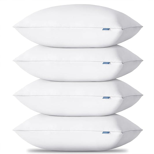 CozyLux Soft Supportive Bed Pillows for Side and Back Sleepers, Oeko-Tex Certified Down Alternative Filling, Hotel Quality Fluffy Sleeping Pillow, King Size Set of 4, White, 19" x 34"