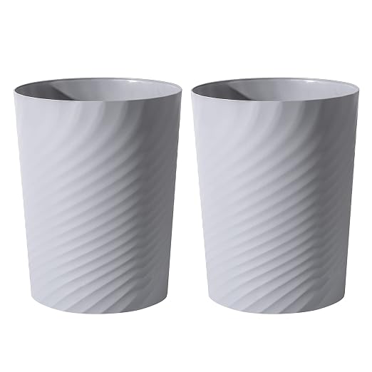 UUJOLY Plastic Small Trash Can Wastebasket, Garbage Container Basket for Bathrooms, Laundry Room, Kitchens, Offices, Kids Rooms, Dorms, (Grey, 1.8 Gallon/2 Pack) by UUJOLY