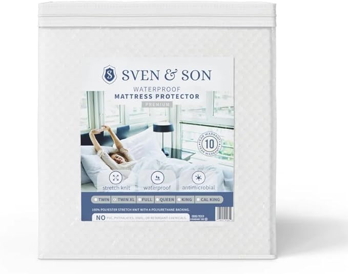 Sven & Son Waterproof Mattress Protector, Smooth Premium Cotton Stretch Knit Protector, Machine Washable and Breathable Mattress Cover, Fits Up to 18 Inch Deep, King