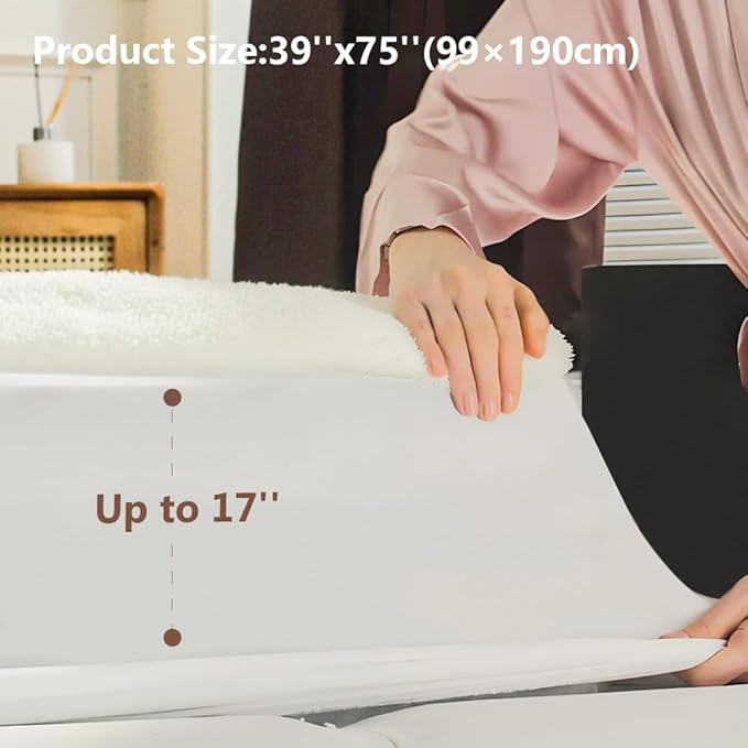 Heated Mattress Pad Twin Size - Single Control Electric Mattress Pad with 4 Heat Settings & 10 Hour Auto Off,Bed Warmer Mattress Cover 15" Deep Pocket,Machine Washable(White-Sherpa)