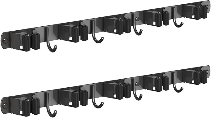 CUXIXA 2 Pack Mop and Broom Holder Wall Mount, Non-slip Broom Hanger Wall Mount, Heavy Duty Mop Broom Organizer for Kitchen Garden Garage Laundry Room Wall Decor Organization and Storage Black 5R4H by CUXIXA