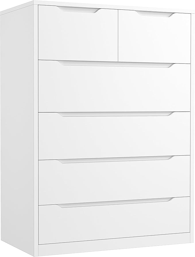 Romorgniz White Dresser for Bedroom with 6 Large Drawers, Tall Chest of Drawers Modern Wooden Dresser for Living Room, Entryway, Hallway, 43.2" H X 27.6" W X15.6 D