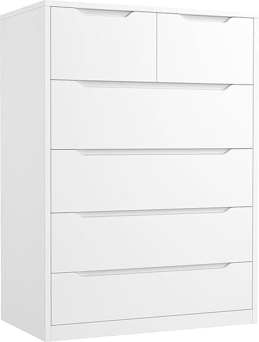 Romorgniz White Dresser for Bedroom with 6 Large Drawers, Tall Chest of Drawers Modern Wooden Dresser for Living Room, Entryway, Hallway, 43.2" H X 27.6" W X15.6 D