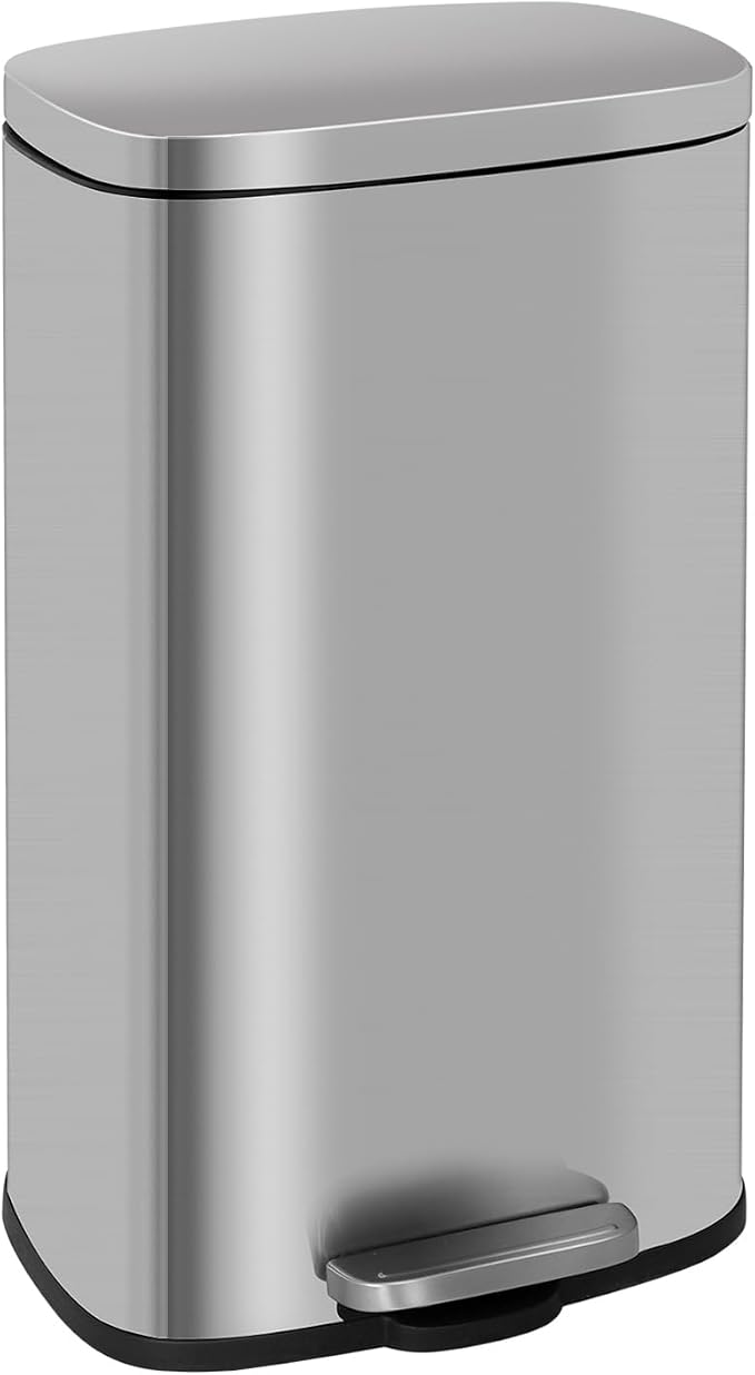 FDW | 8 Gallon Trash Can with Lid | Stainless Steel | Fingerprint Proof | Made of Stainless Steel | Soft-Close Step Pedal | Hands-Free Use | Easy to Clean | for Kitchen, Office, Bathroom by FDW