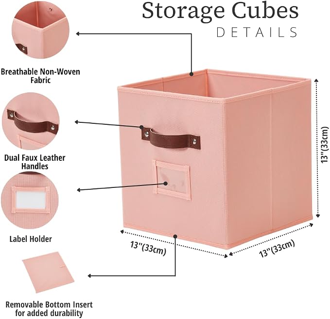 DECOMOMO Storage Cubes, 13x13x13 Storage Cube Bins with Labels, Fabric Organizer Bins (13" / 6pcs, Rainbow) - Image 3