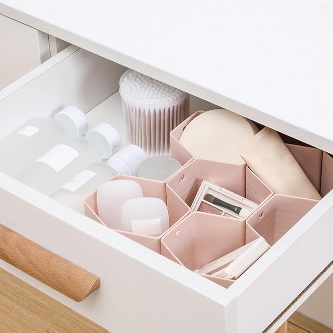 Poeland Drawer Divider Organizer Adjustable DIY Grid Honeycomb Drawer Divider for Underwear Belt Scarf Socks Pink - Image 4