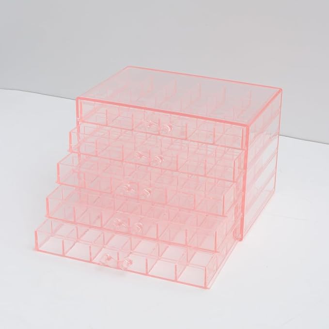 YUFONG Earring Storage Box Organizer, Acrylic Jewelry Storage Box Holder 5 Drawers Transparent Jewelry Display Stand with 120 Small Compartments Gift Boxes for Women Girls (Clear Pink) - Image 5