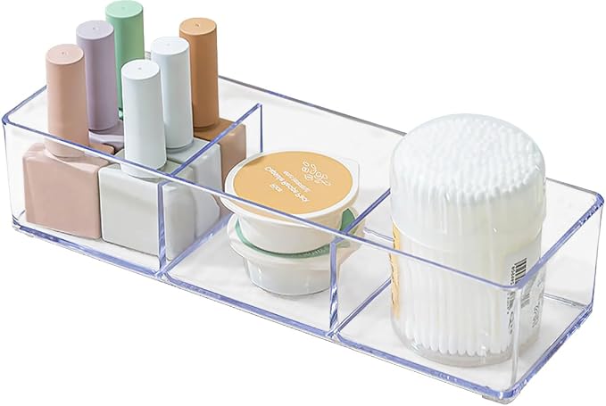 carrotez 3 Compartment Clear Plastic Drawer Organizer for Makeup, Bathroom, Desk, Vanity by Carrotez